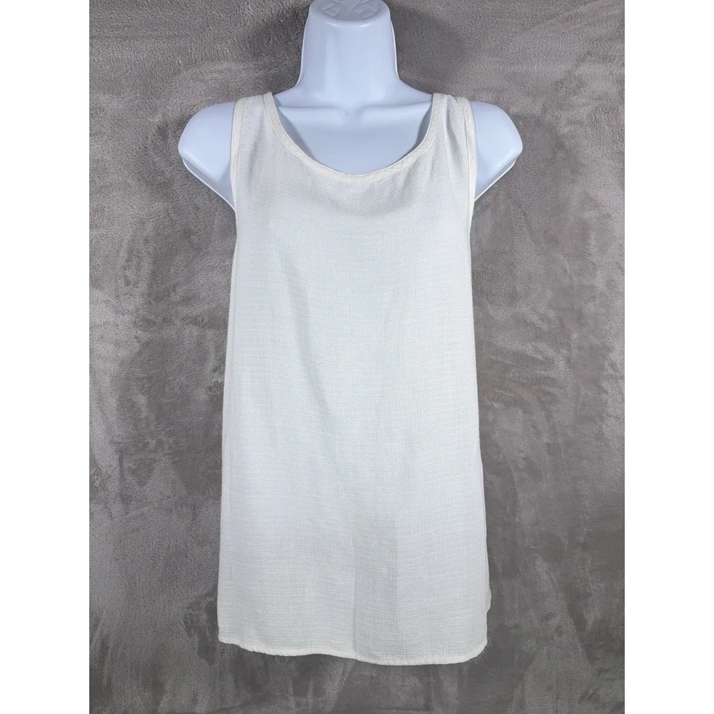 Eileen Fisher Linen Blend Tank Top Womens Large White Sleeveless Casual